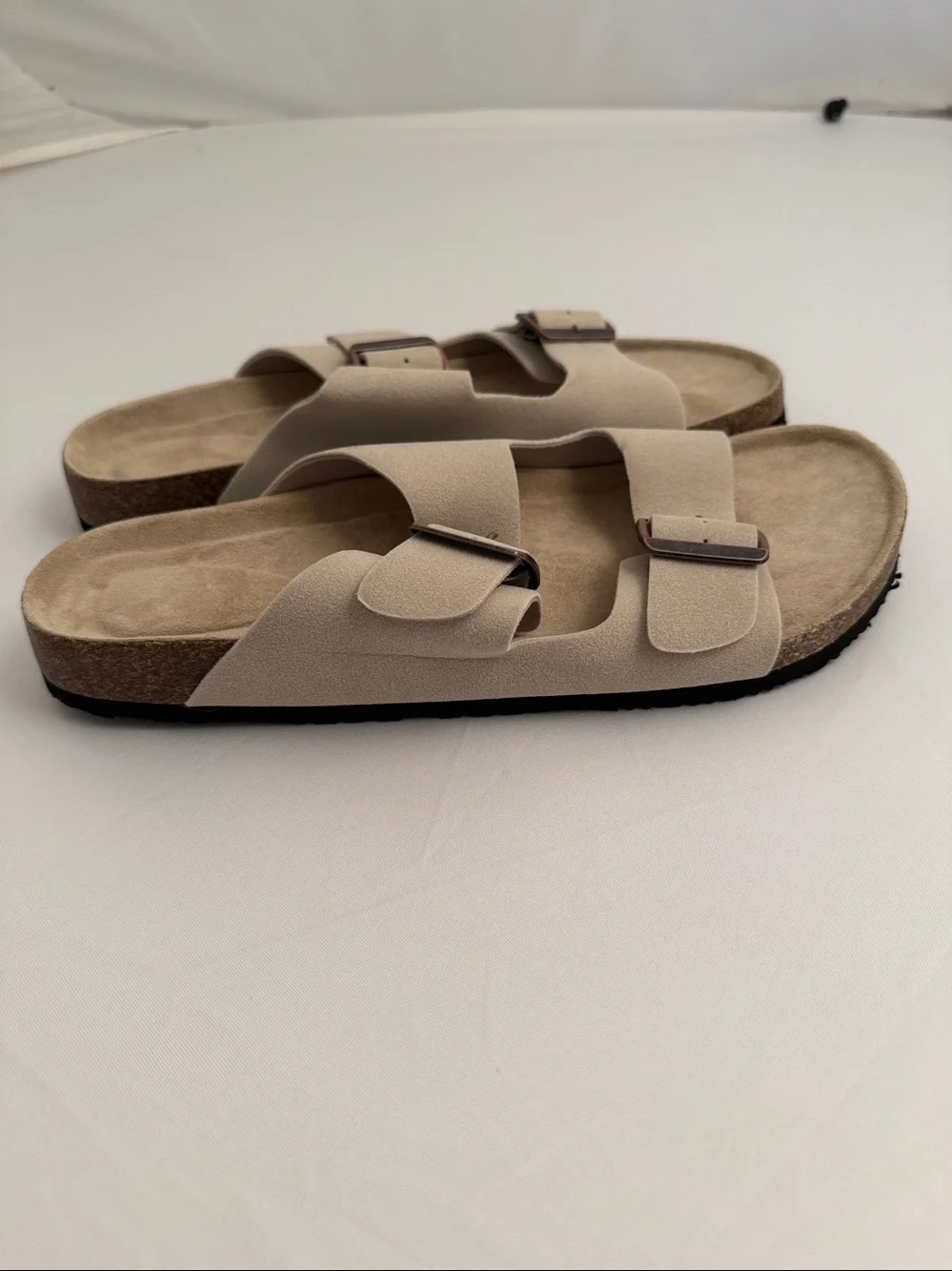 Unbranded taupe soft footbed antique rose gold hardware 2 strap sandals